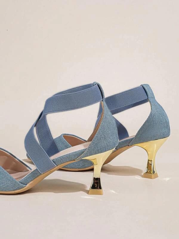 Scarpe donna azzurro con tacco - immagine 3